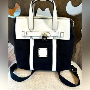 Stunning Henri Bendel Black & Off White Canvas Jetsetter Backpack/CrossbodyEUC!
